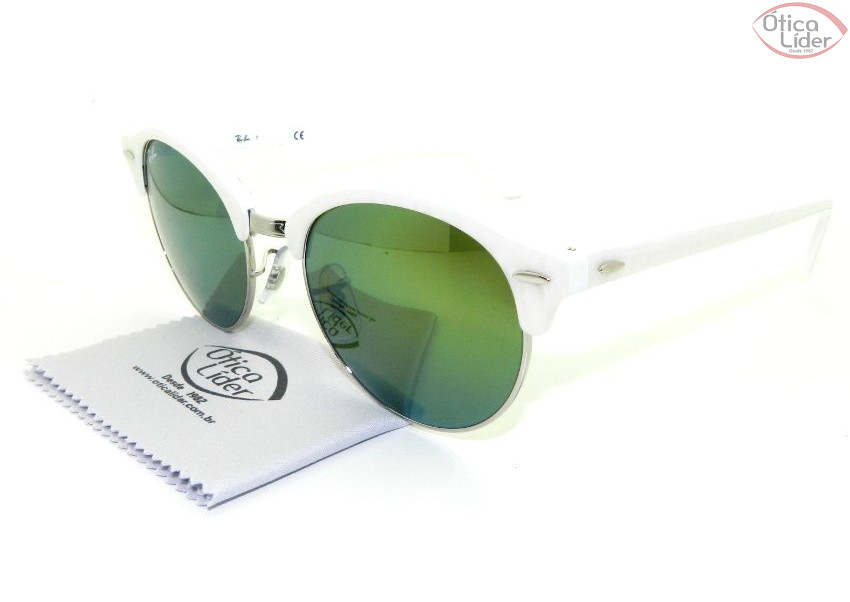 Ray-Ban RB4246 988/2x 51 Clubround Acetato Branco Lente Espelhada