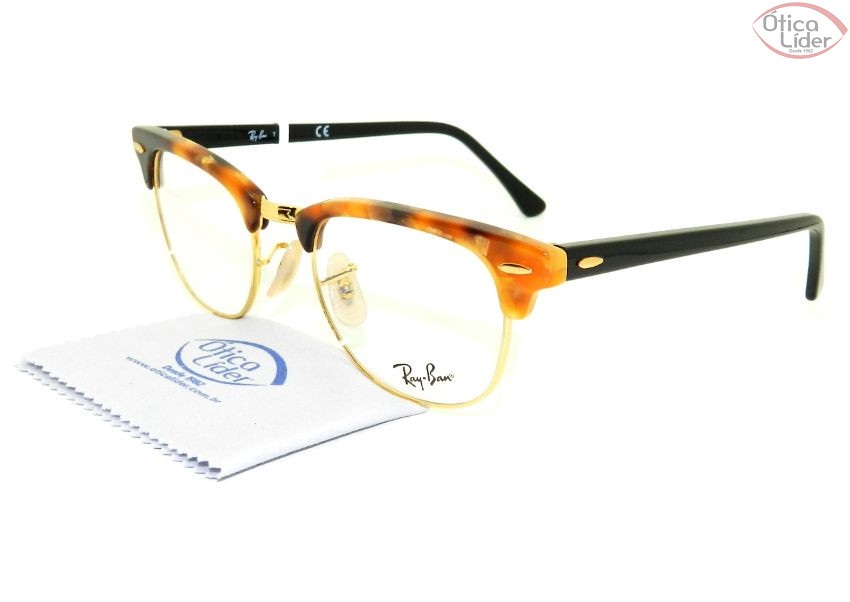 Ray-Ban RX5154 5494 49 Clubmaster Acetato Mesclado / Metal Dourado