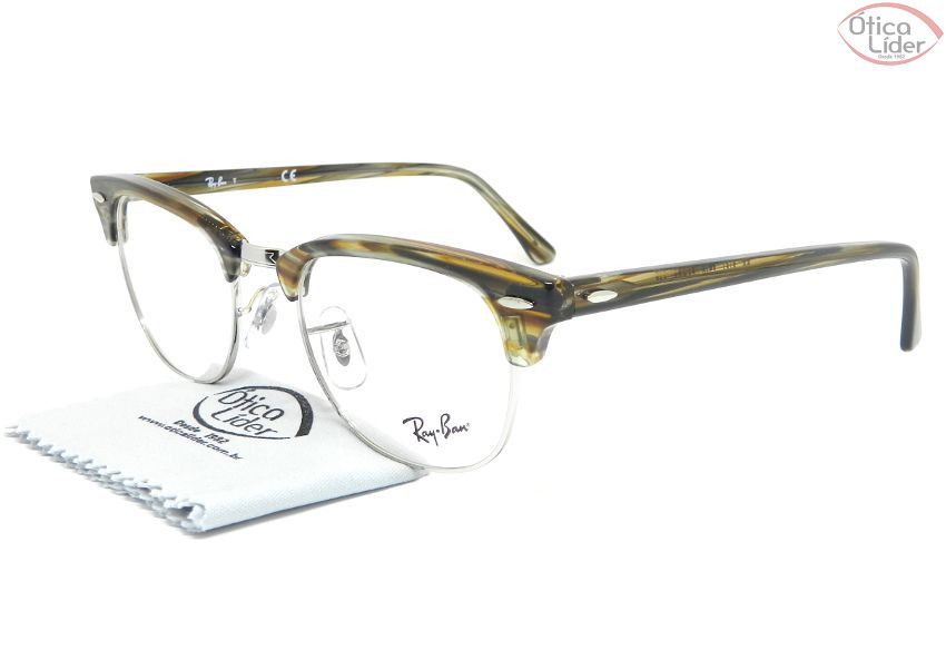 Ray-Ban RX5154 5749 51 Clubmaster Acetato Mesclado / Metal Prata