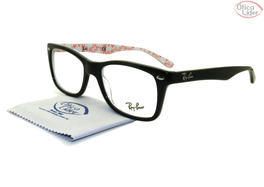 Ray-Ban RX5228 5014 55 Acetato Preto / Branco Decorado