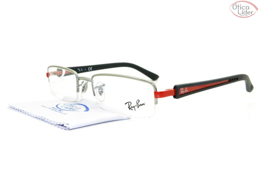 Ray-Ban RX6232 2620 50 Metal Prata Haste Grafite / Vermelho