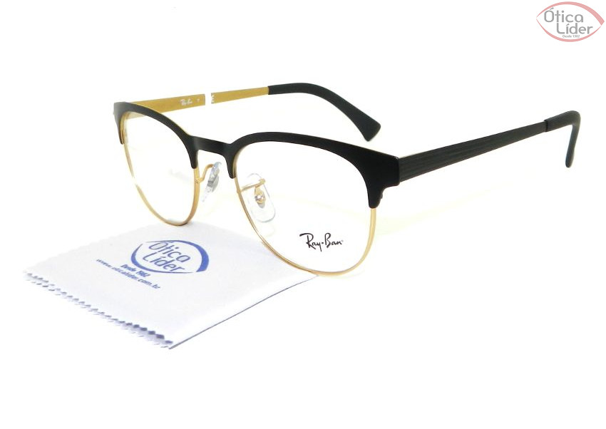 Ray-Ban RX6317 2833 51 Clubmaster Metal Preto / Dourado