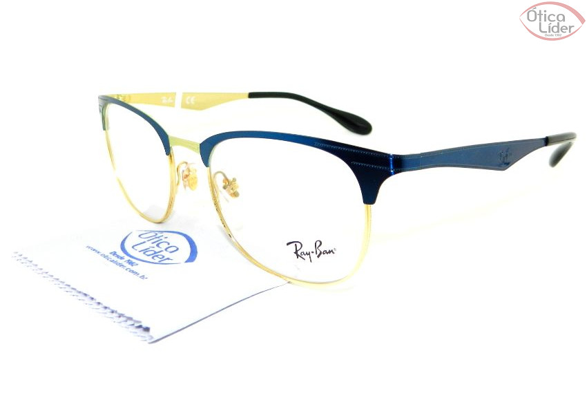 Ray-Ban RX6346 2872 50 Clubmaster Metal Dourado / Azul 