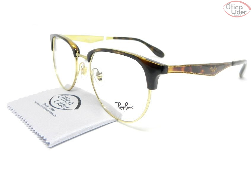 Ray-Ban RX6396 2933 53 Clubround Acetato Demi / Metal Demi / Dourado