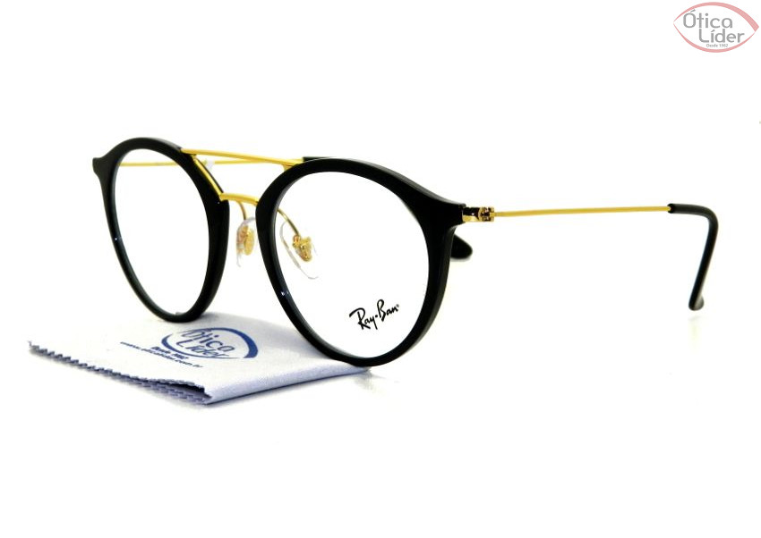Ray-Ban RX7097 2000 49 Acetato Preto / Metal Dourado