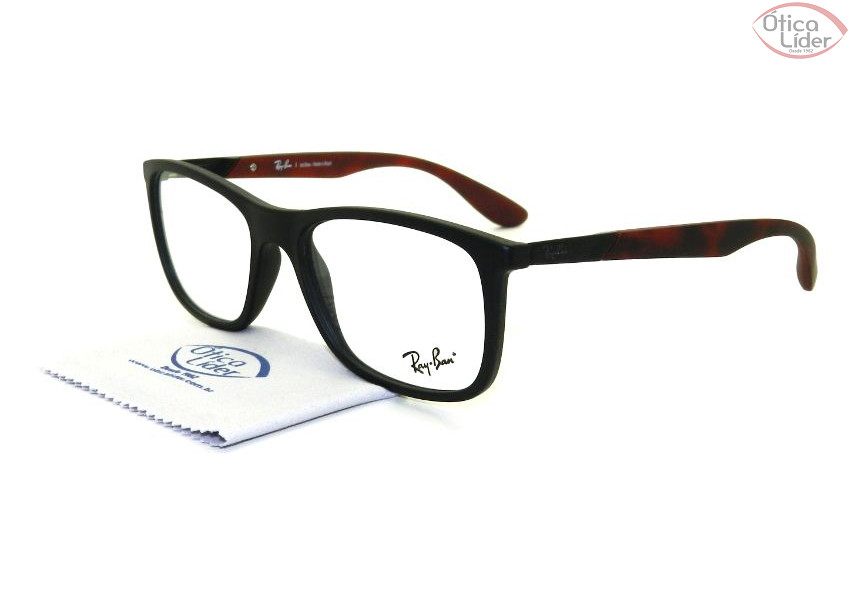 Ray-Ban RX7105l 5697 55 Acetato Preto / Bordô Mesclado