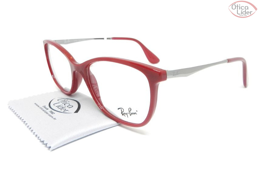 Ray-Ban RX7106l 5998 53 Acetato Vermelho / Metal Chumbo