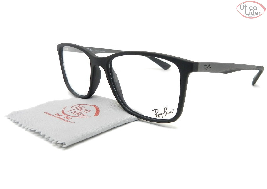 Ray-Ban RX7133l 5826 55 Acetato Preto / Metal Chumbo