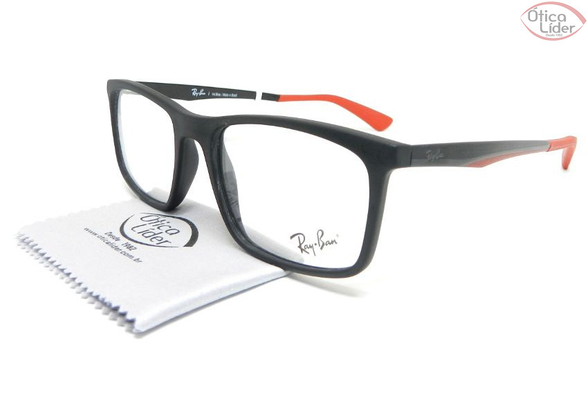 Ray-Ban RX7134l 5196 53 Acetato Preto / Metal Preto / Vermelho