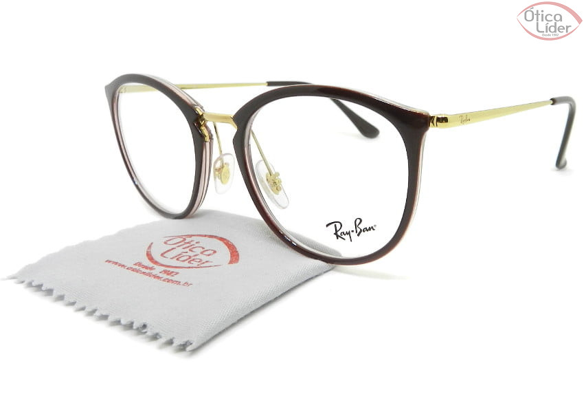 Ray-Ban RX7140 5971 51 Acetato Marrom e Cristal / Metal Dourado