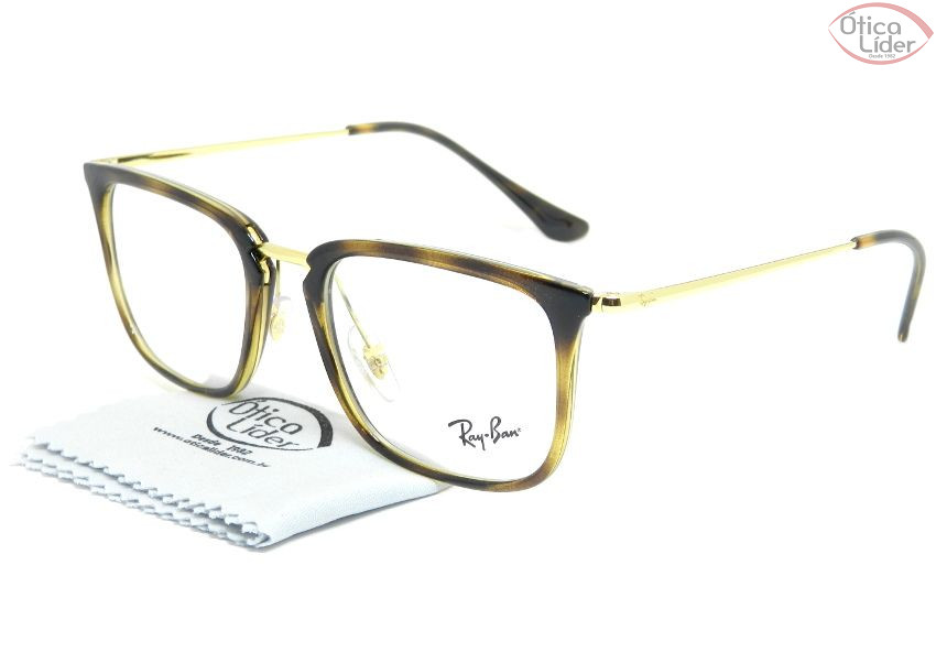 Ray-Ban RX7141 5754 52 Acetato Demi / Metal Dourado