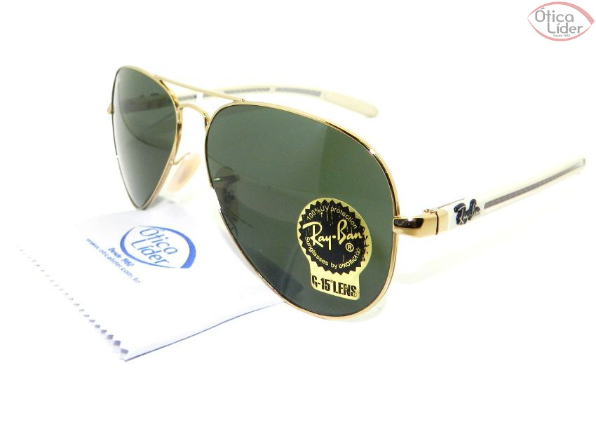 Ray-Ban RB 8307 001 58 g15 Aviador Metal Dourado / Bege