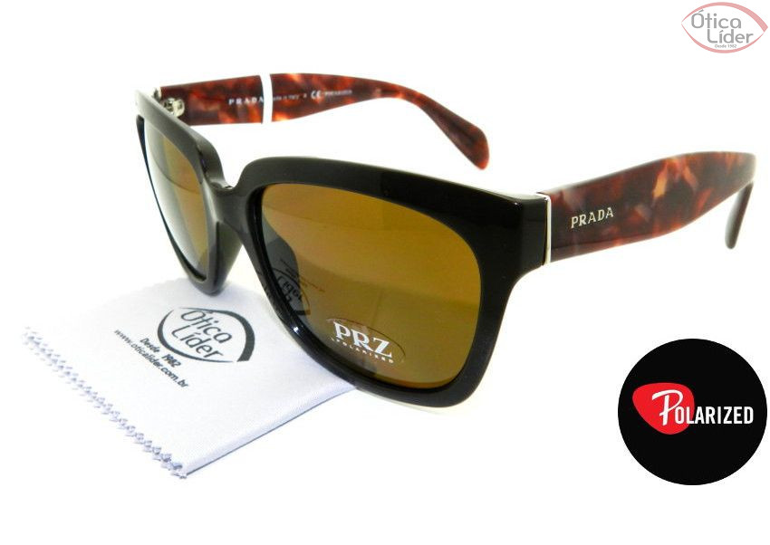 Prada SPR 07p dho 5y1 56 Acetato Preto / Marrom Polarizado