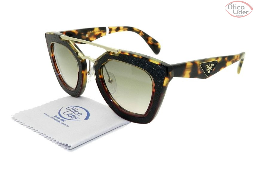 Prada SPR 14s vhc 4k0 49 Acetato / Metal Dourado / Couro Saffiano