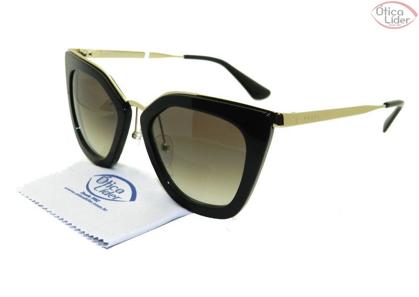 Prada SPR 53s 1ab 0a7 52 Acetato Preto / Metal Dourado