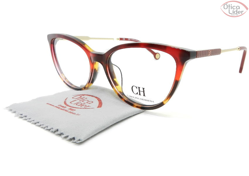 Carolina Herrera VHE817 col.0afg 53 Acetato Vermelho e Mesclado / Metal Dourado