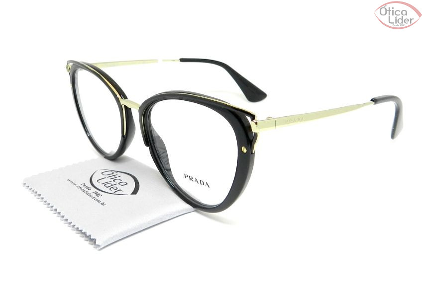 Óculos Prada VPR53u 1ab 1o1 52 Acetato Preto / Metal Dourado