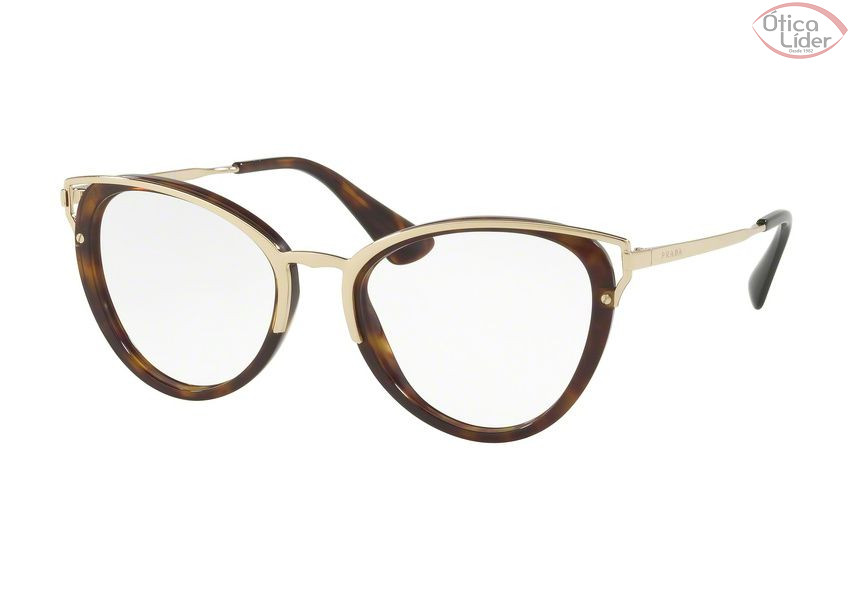 Óculos Prada VPR53u 2au 1o1 52 Acetato Havana / Metal Dourado