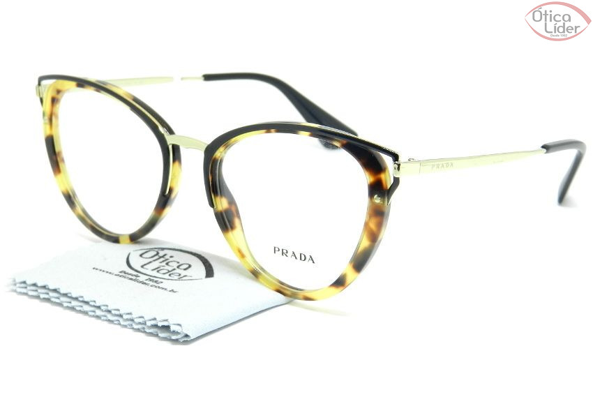 Óculos Prada VPR53u 7s0 1o1 52 Gatinho Acetato Mesclado / Metal Dourado