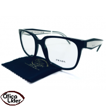 Prada VPR 17Z 1AB-104 Acetato Preto Haste Branca 