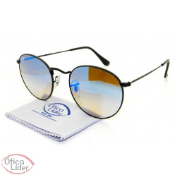 Ray-Ban RB 3447 002/4o 53 Round Metal Preto Azul Espelhado