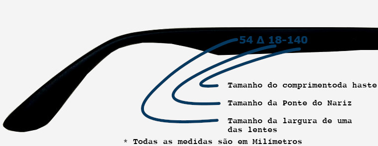 Informações na haste dos óculos